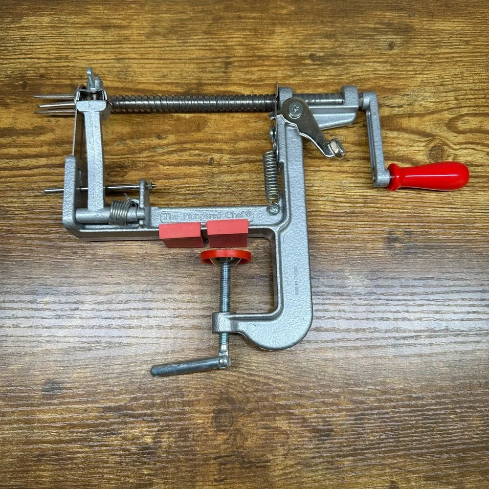 Pampered Chef Apple Peeler Corer Slicer Silver Cast Aluminum Clamp On